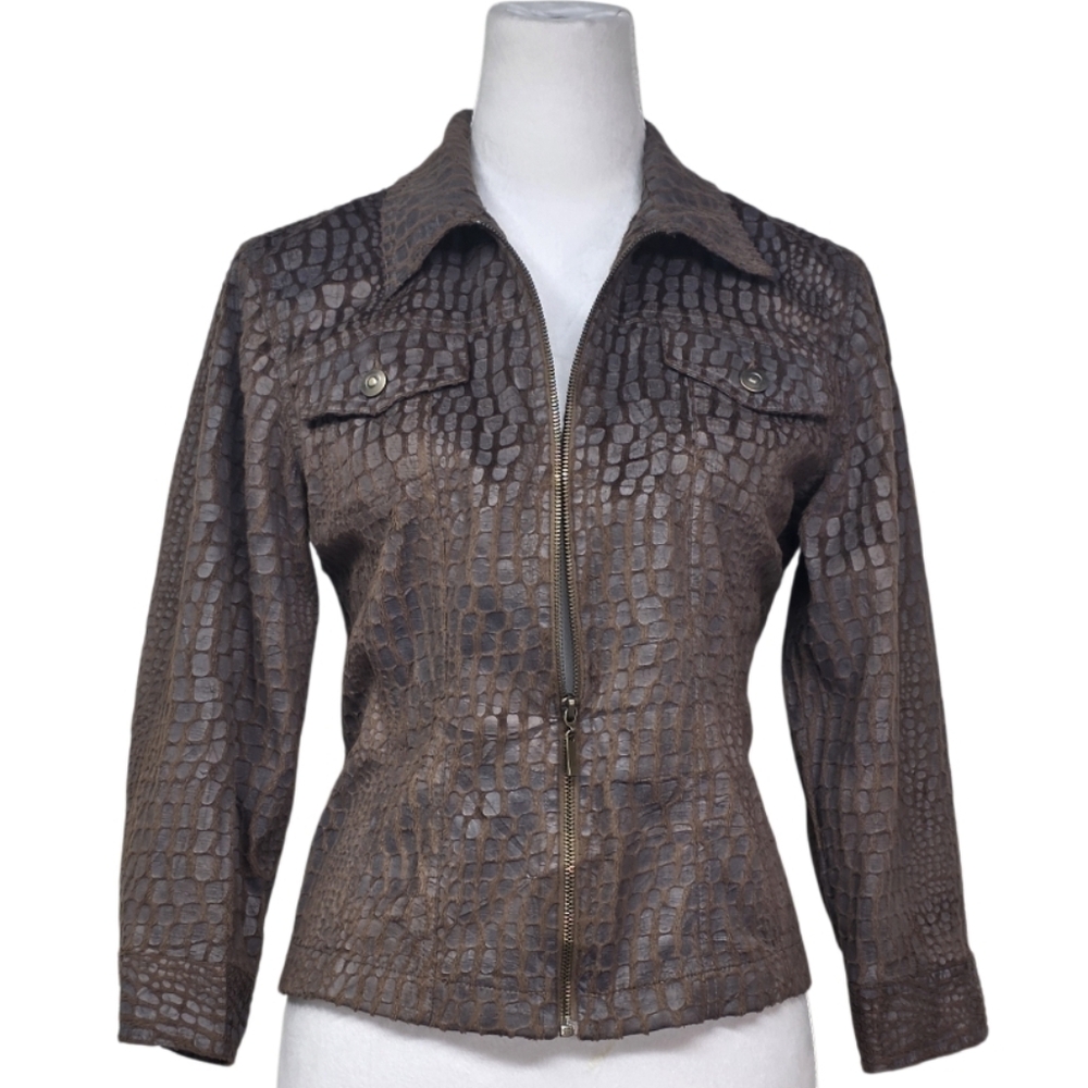 Ruby Rd. Brown Crocodile Textured Women's Blazer Size 6